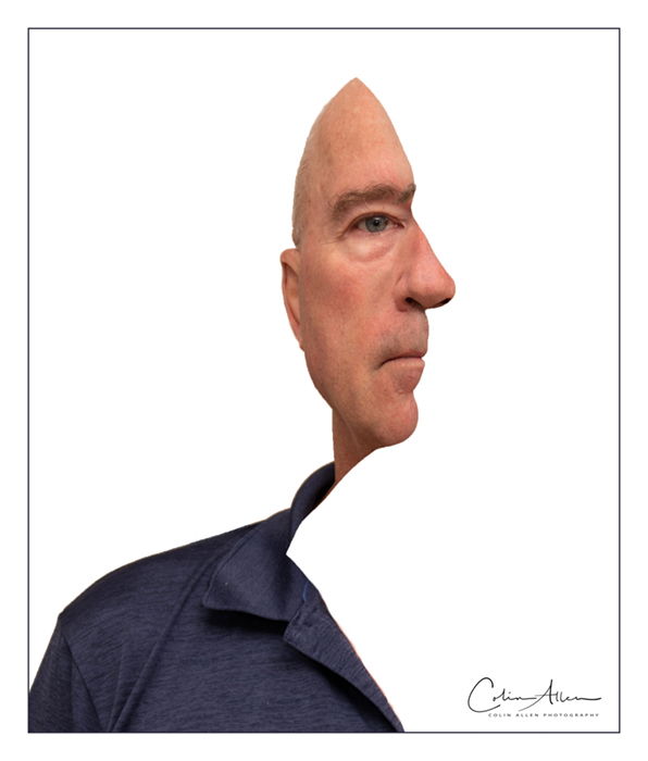 A mans head with two positions merged in one with an optical illusion. 