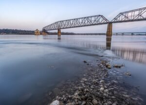 Metal bridge over wide river