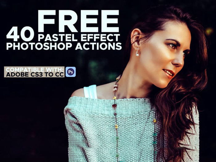 Screenshot of pastel effect Photoshop actions graphic with a woman model posing