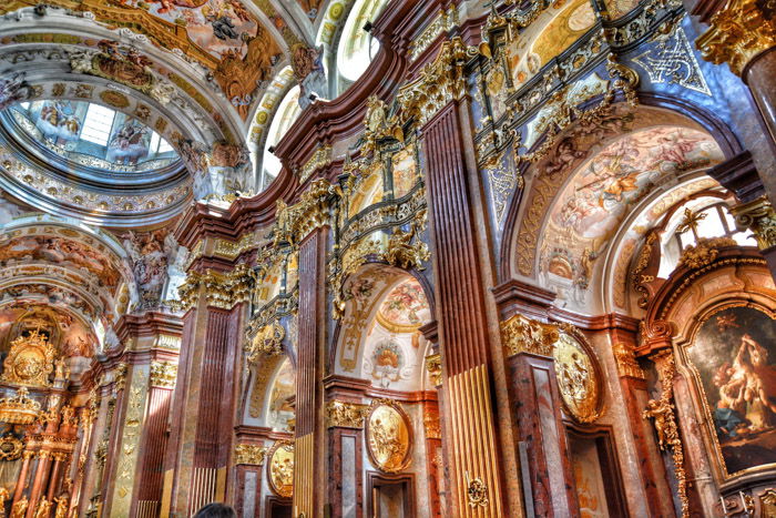 The lavish interior of a classical building , enhanced with free hdr software 