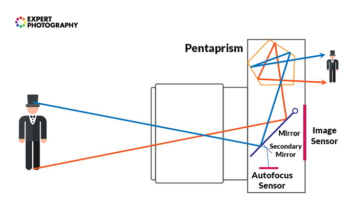 Diagram showing how the viewfinder in a camera works 