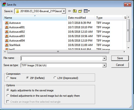 Screenshot of the Save image window in deep sky stacker