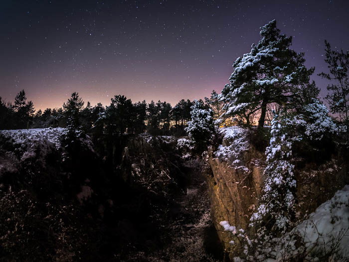 snowy landscape at night