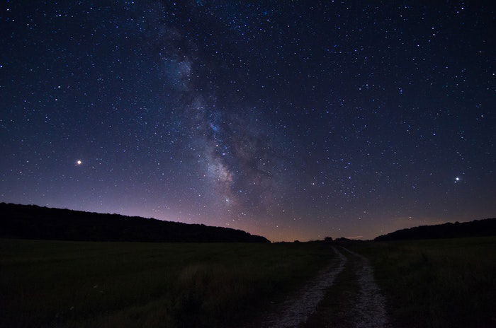 A country road with a sky full of starts for Milky Way photography