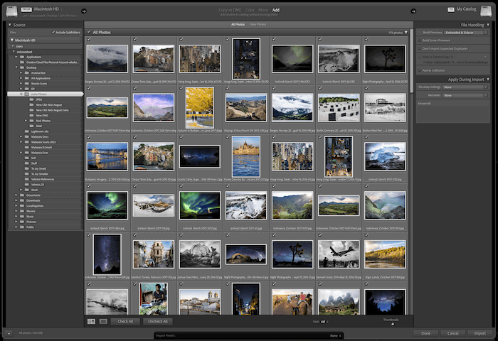 screenshot of importing process in lightroom 