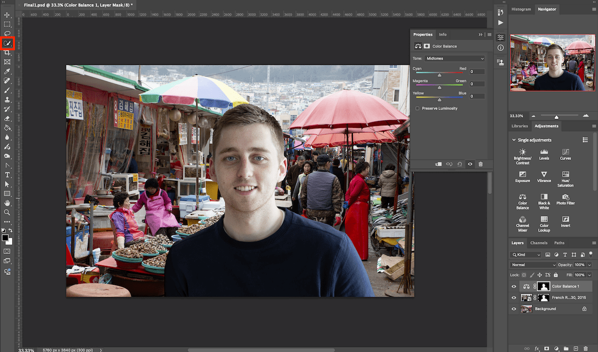 screenshot of portrait of man open in photoshop