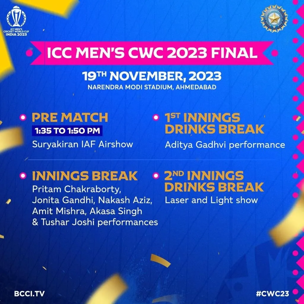 BCCI has organised a gala closing ceremony on Sunday. Details and timings are below